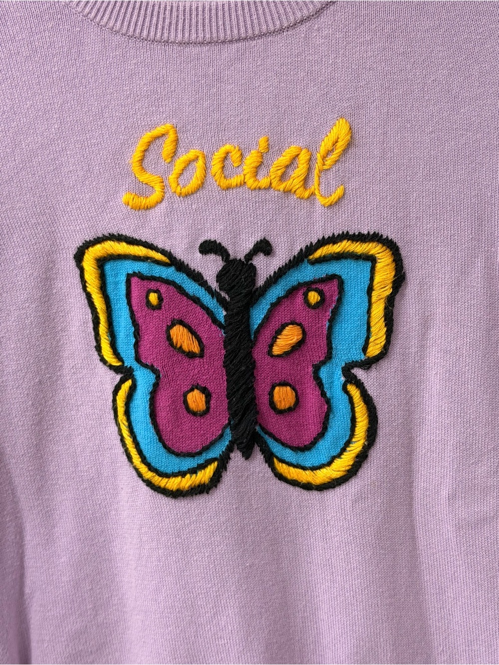 Minnie Rose Cotton Cashmere Embroidered Social Butterfly Sweater Size Medium - Picture 2 of 6